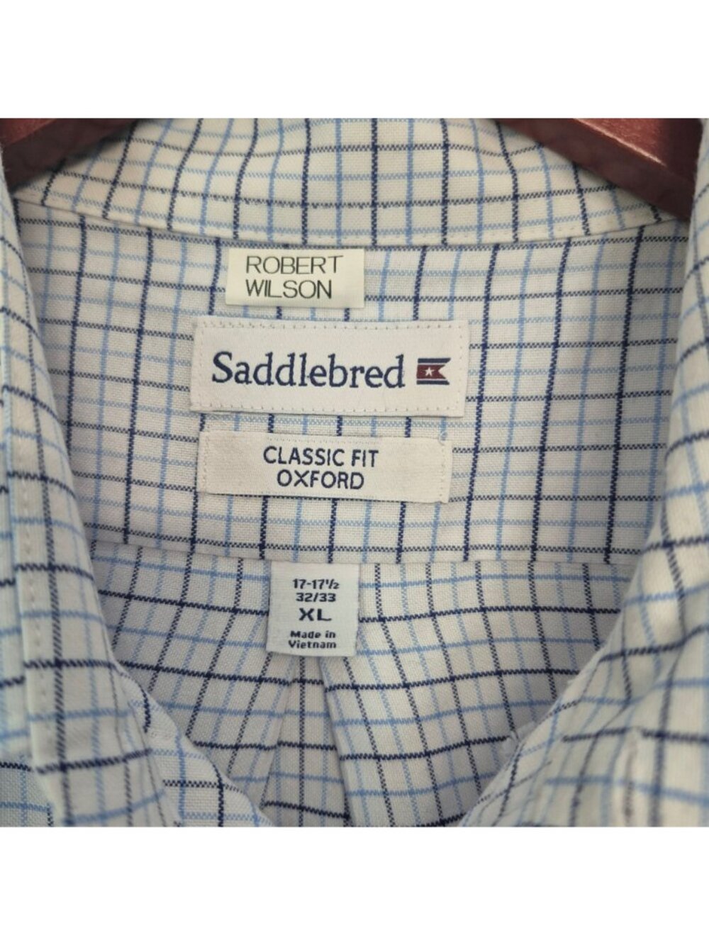 Saddlebred Men's Classic Fit Oxford Shirt 17-17.5 XL Blue Plaid Button-Down - Picture 2 of 6